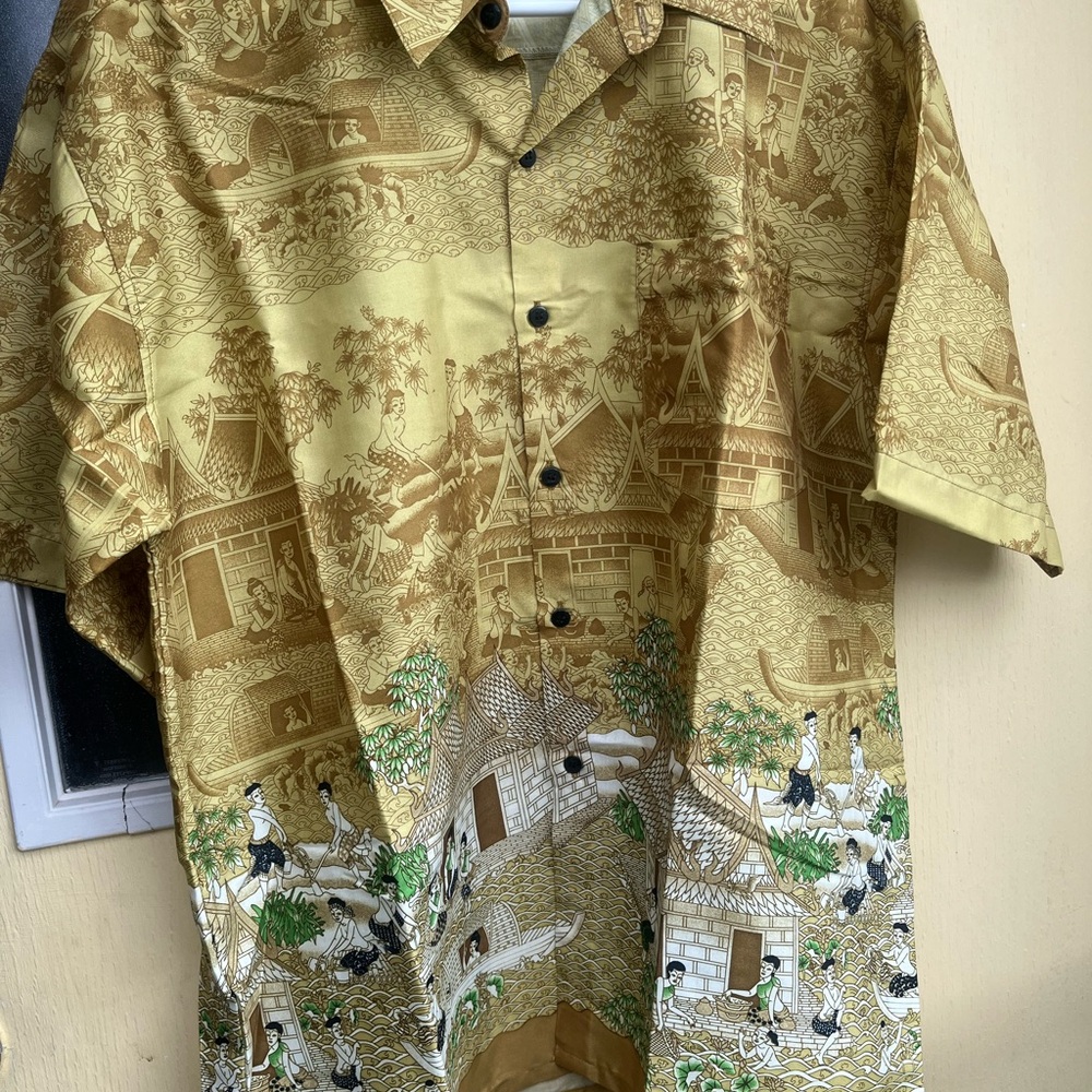 Apple Thai Silk Shirt in Gold and Green